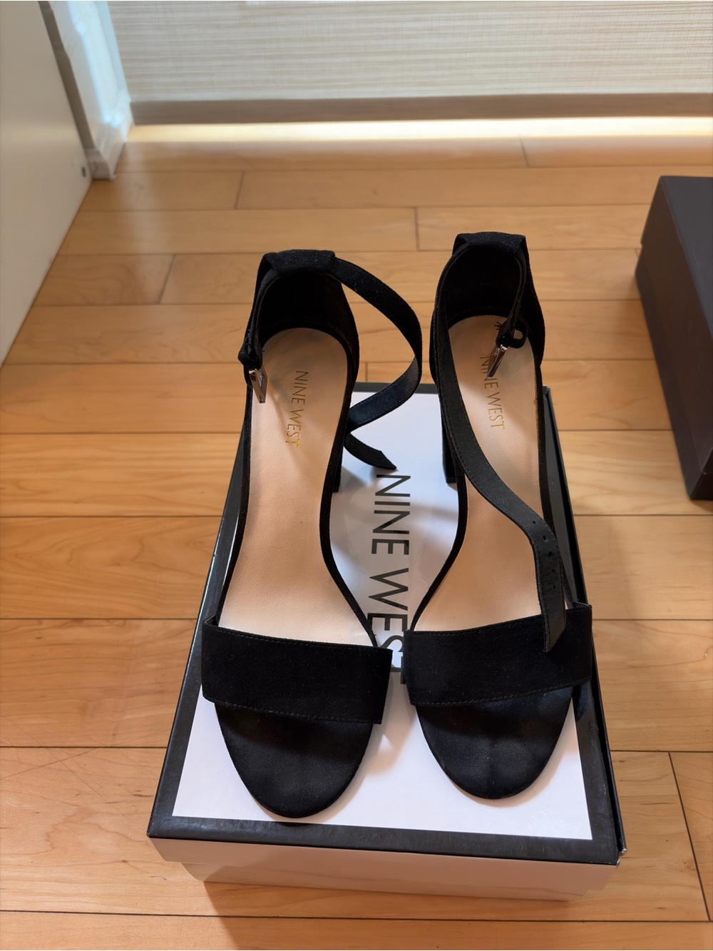 Nine West Black Suede Strappy Open-Toe Heels